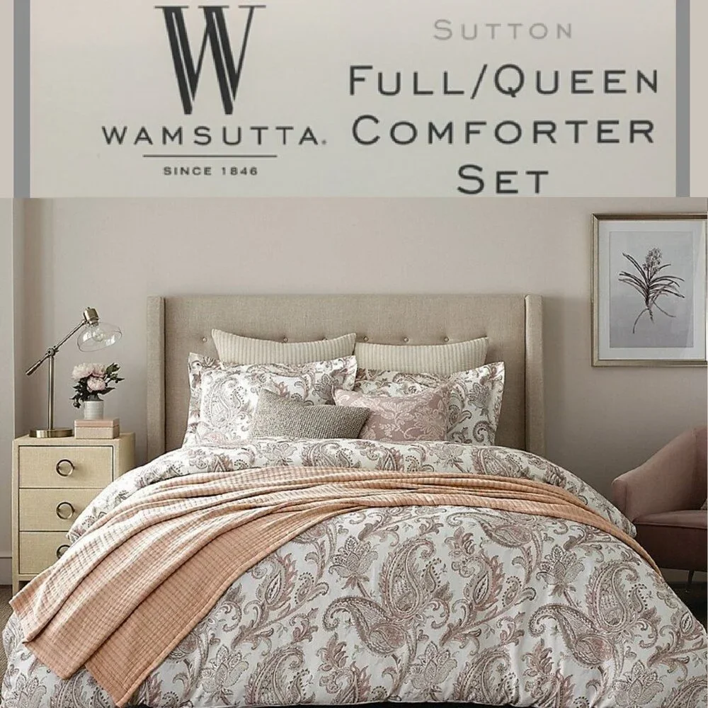 brand new Wamsutta Sutton 3-Piece FULL/QUEEN Comforter Set in Blush Pink Paisley